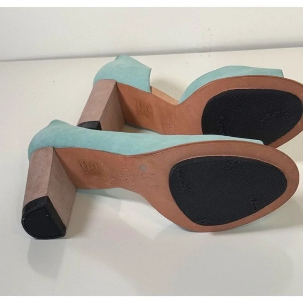 Masiero Aqua Blue Nubuck Leather Peep Toe D'Orsay Block Heels 11‎ Wedding 81-02